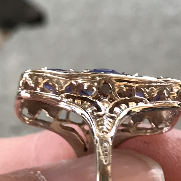 14k WG/YG - Three Stone Tanzanite Ring - Art Deco Style - Sz 9 - Picture 8 of 10